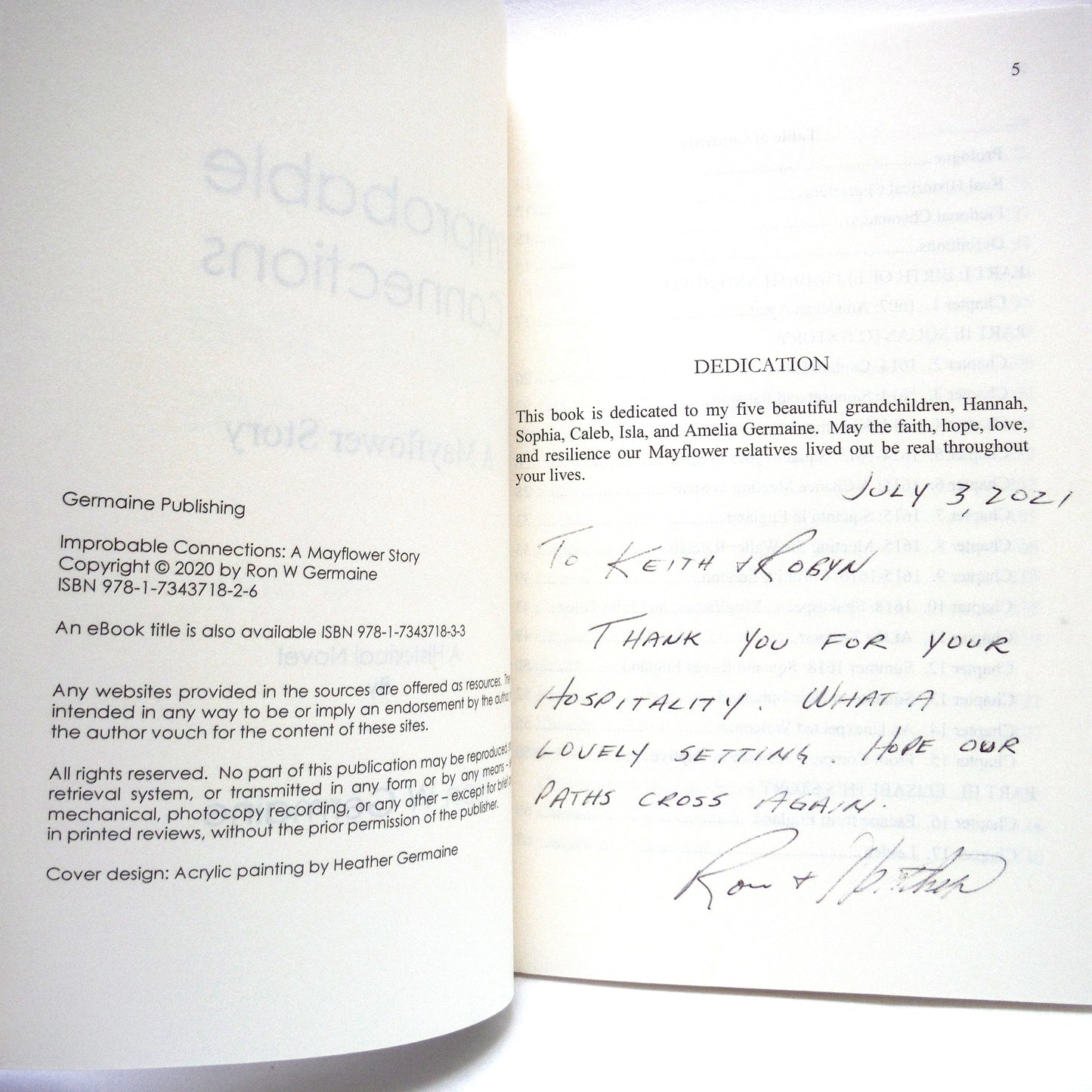 IMPROBABLY CONNECTIONS: A Mayflower Story by Ron W. Germaine (1st Ed. SIGNED)
