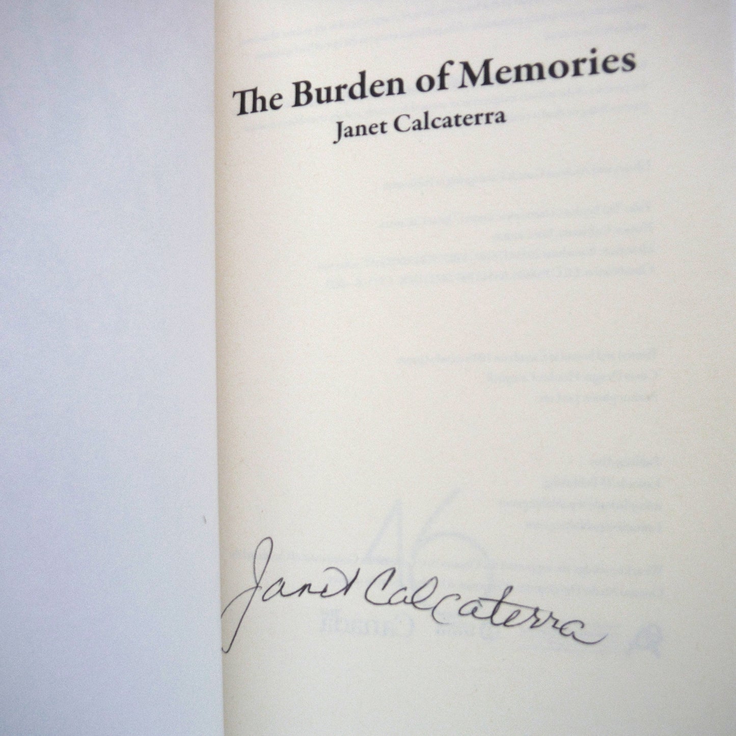 THE BURDEN OF MEMORIES, A Northern Ontario Novel by Janet Calcaterra (1st Ed. SIGNED)