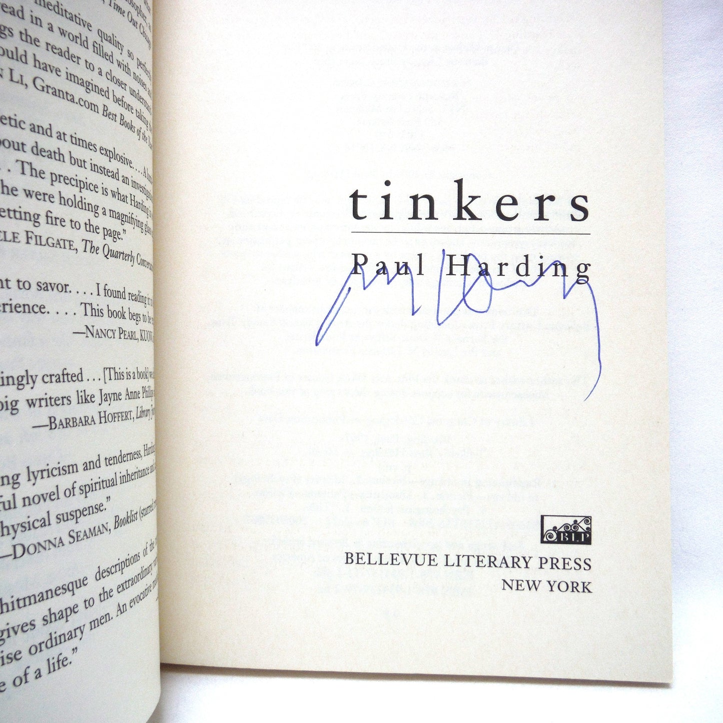 TINKERS, A Novel by Paul Harding (1st Ed. SIGNED)