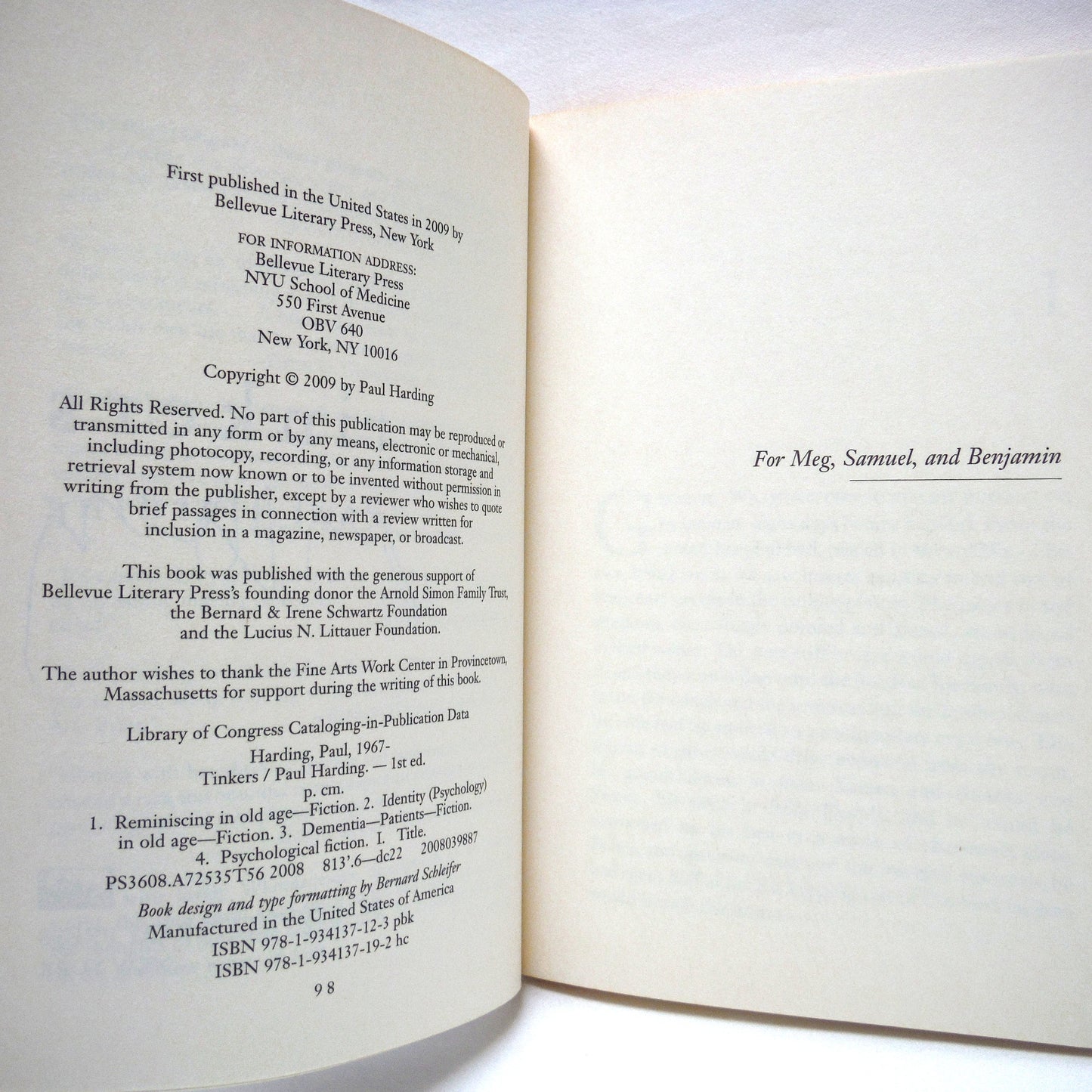 TINKERS, A Novel by Paul Harding (1st Ed. SIGNED)