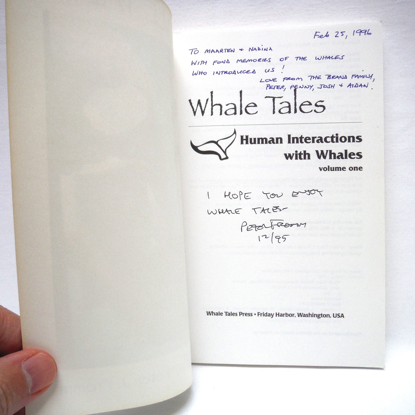 WHALE TALES, Human Interaction With Whales, Volume One, Stories Collected by Peter J. Fromm (1st Ed. SIGNED)