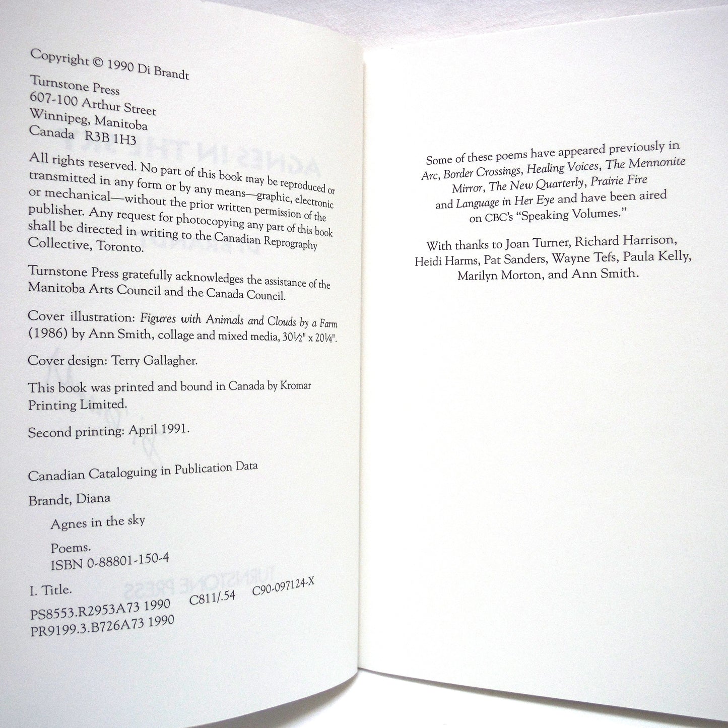 AGNES IN THE SKY, Poems by Di Brandt (1st Ed. SIGNED)