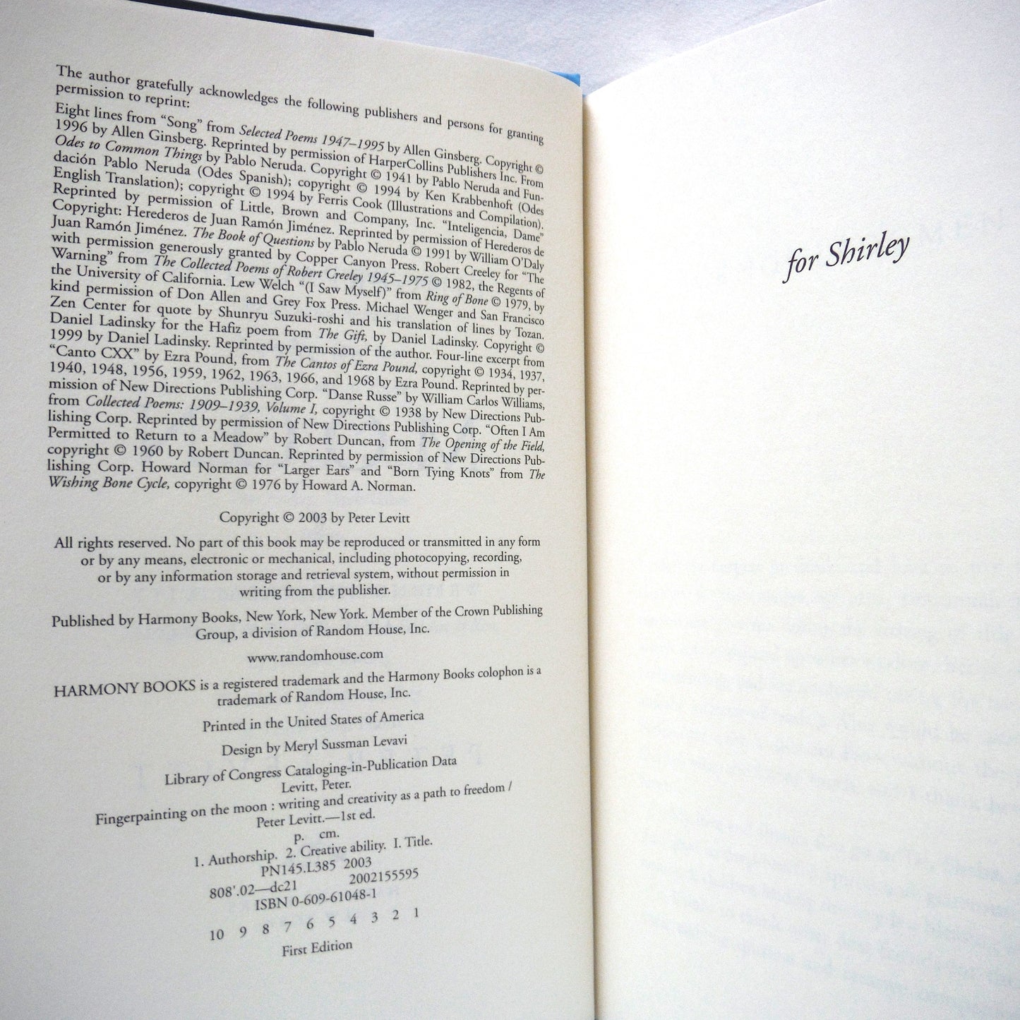 FINGERPAINTING ON THE MOON, Writing and Creativity As A Path To Freedom, by Peter Levitt (1st Ed. SIGNED)