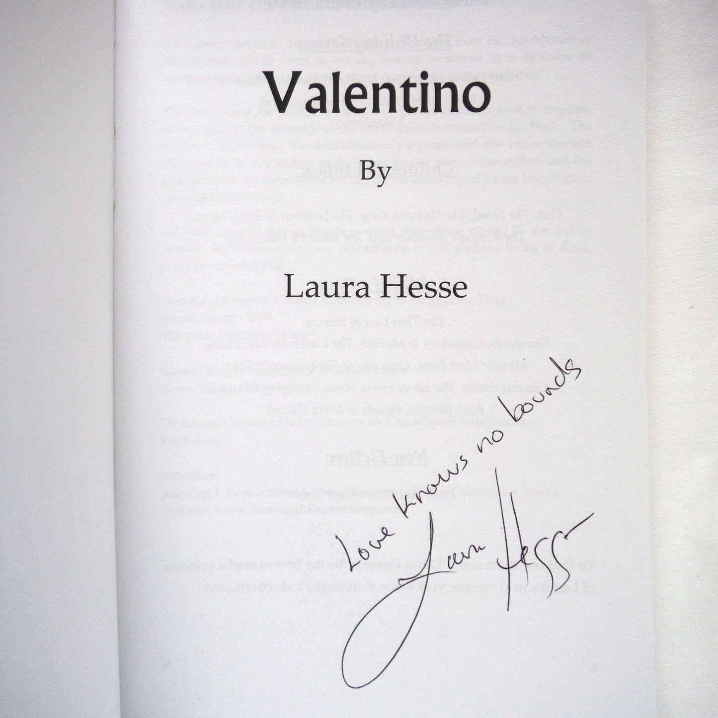 VALENTINO, A Young Readers Inspiring Story of Triumph & Survival, by Laura Hesse (1st Ed. SIGNED)