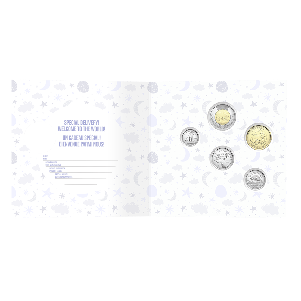 BABY BORN IN 2025! Royal Canadian Mint Greeting Card & 5-Coin Gift Set