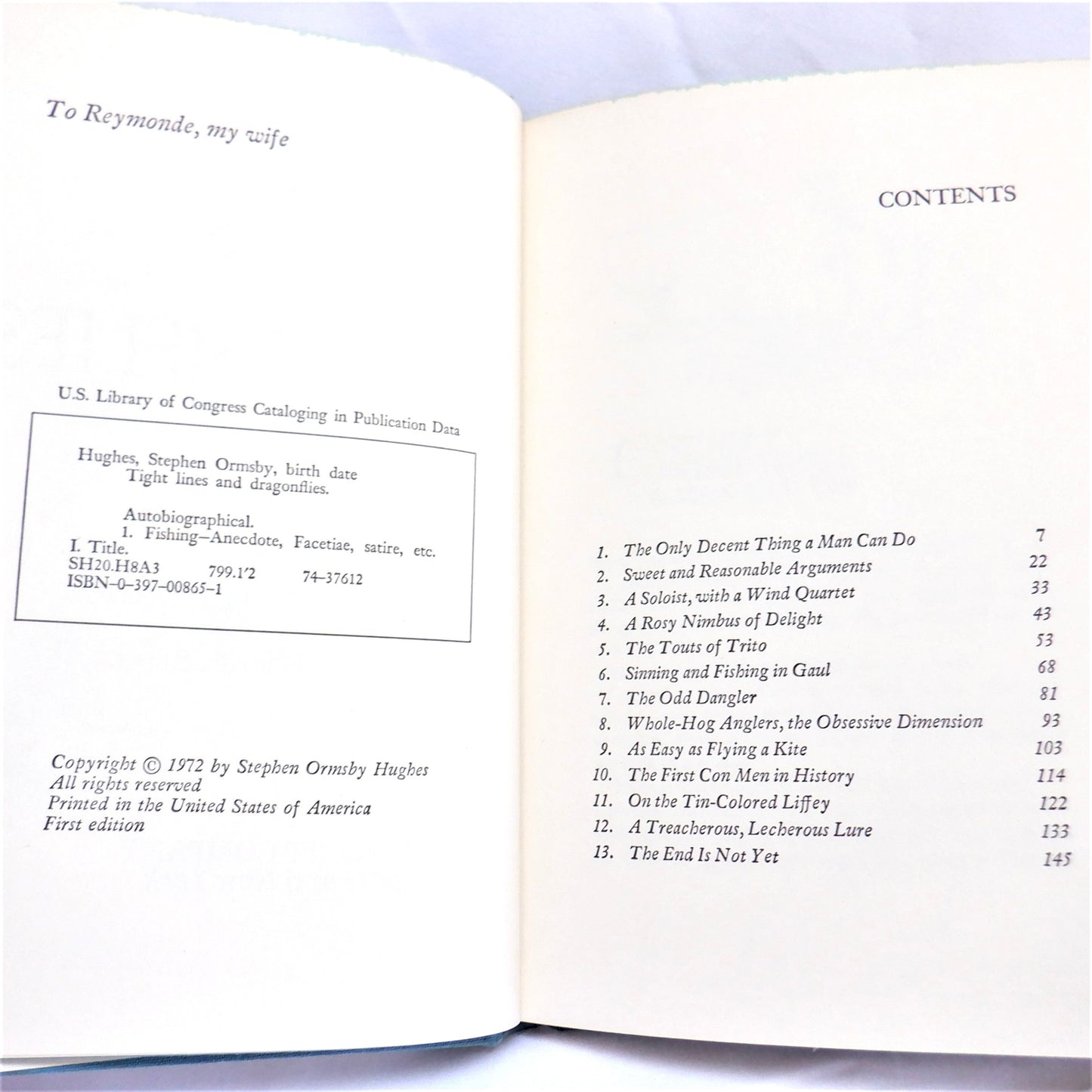 TIGHT LINES AND DRAGONFLIES, Short Stories by Stephen Ormsby Hughes (1972 1st Ed.)