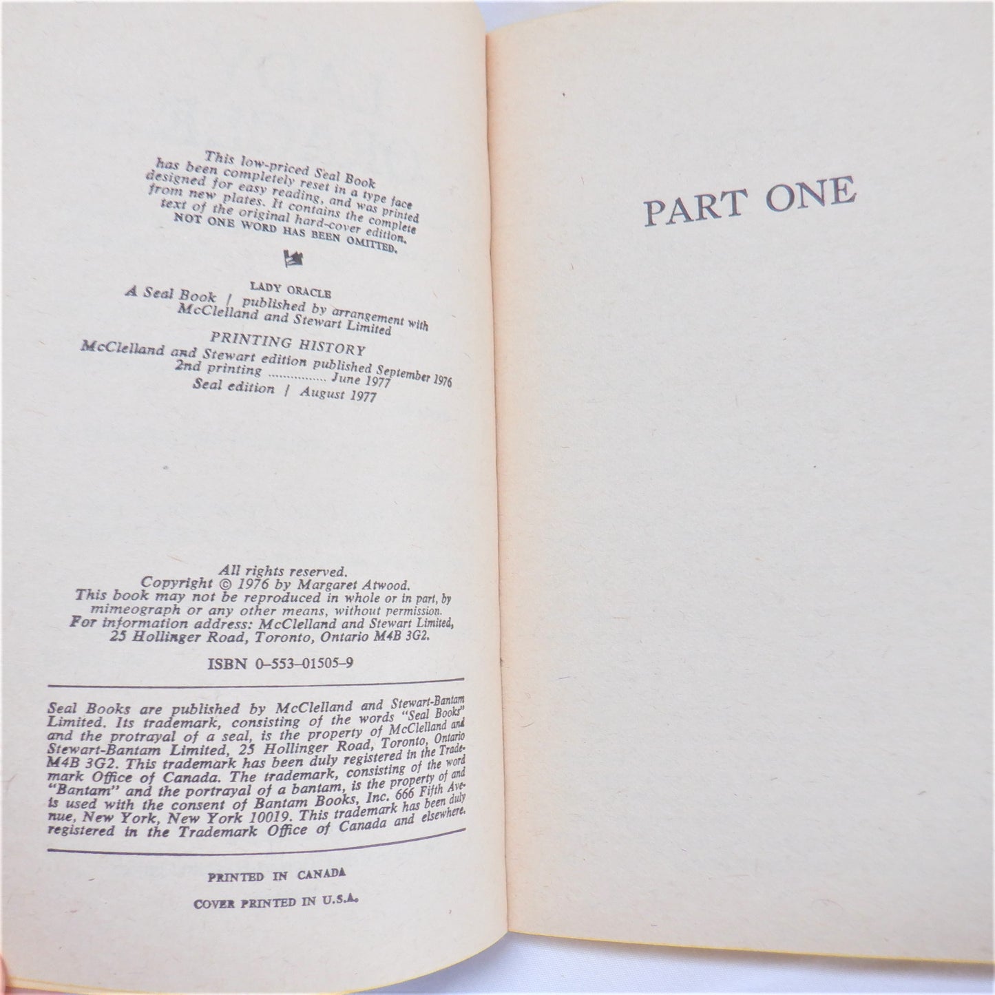 LADY ORACLE, A Novel by Margaret Atwood, 1977