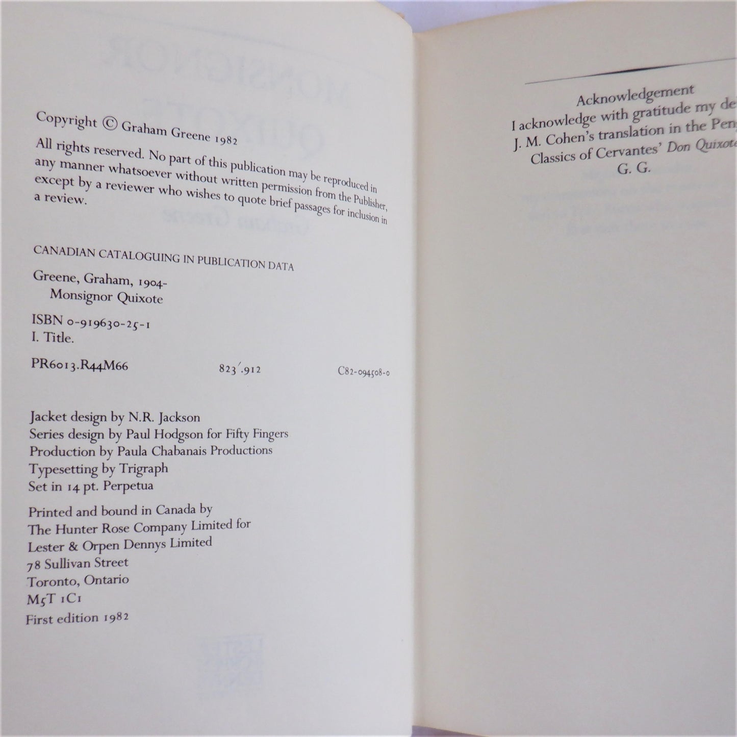 MONSIGNOR QUIXOTE, A Graham Greene Novel (1982 1st Ed.)