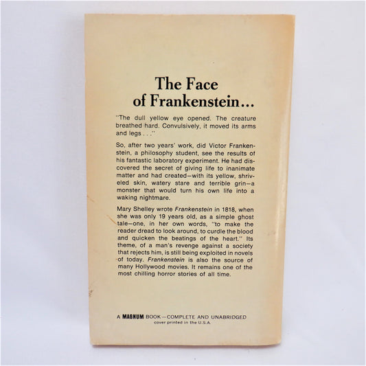 FRANKENSTEIN, by Mary Shelley (Special Magnum-1968 Easy Eye Edition)