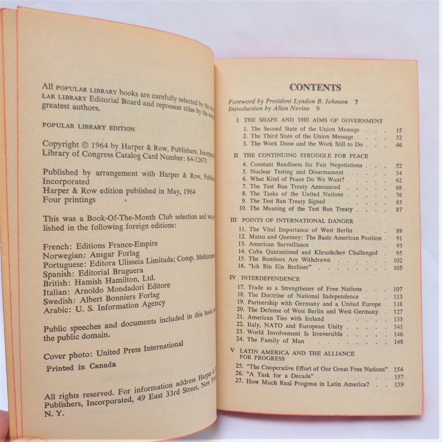 THE BURDEN AND THE GLORY, Famous Speeches By President John F. Kennedy, 1964