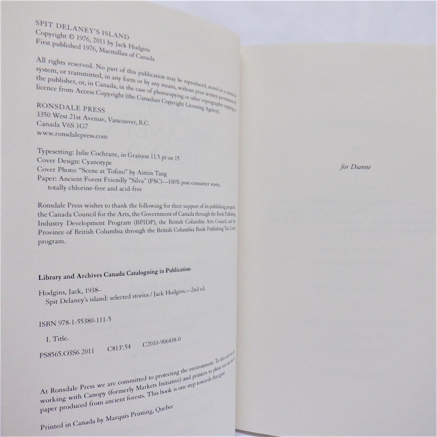 SPIT DELANEY'S ISLAND, Vancouver Island Short Stories by Jack Hodgins, 2011