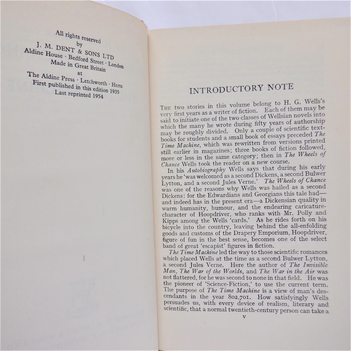 THE WHEELS OF CHANCE, and THE TIME MACHINE, by H.G. Wells, 1954
