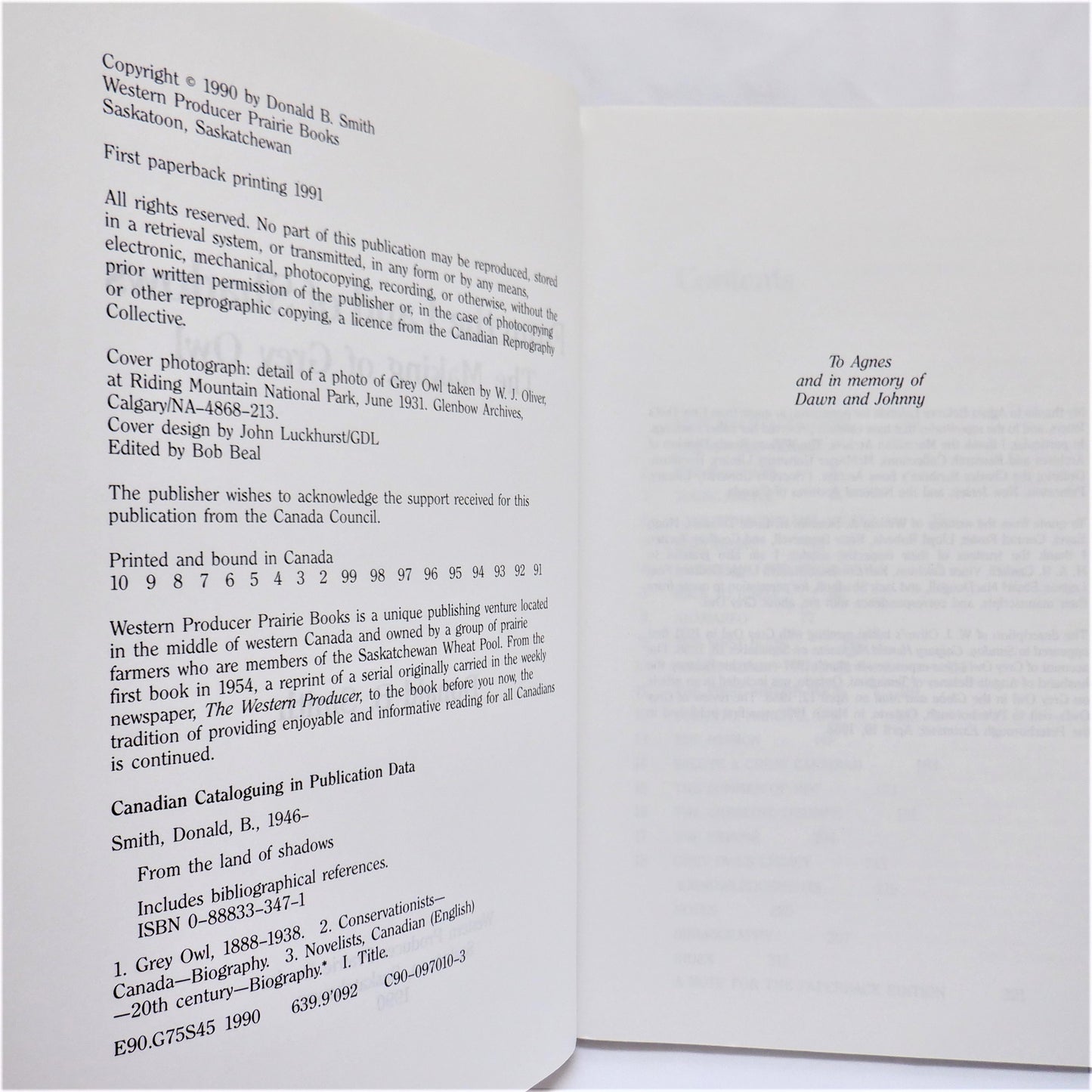 FROM THE LAND OF SHADOWS, The Making of Grey Owl, by Donald B. Smith, 1991