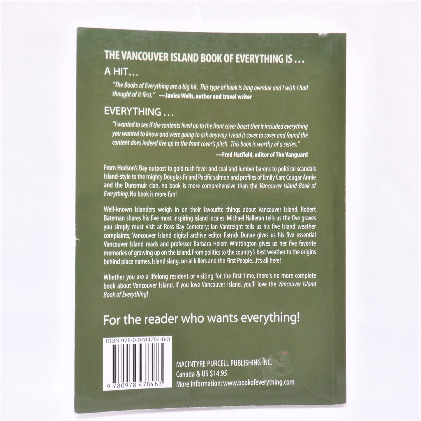 VANCOUVER ISLAND BOOK OF EVERYTHING, by Peter Grant, Suzanne Morphet and Diane Selkirk (2008 1st Ed.)