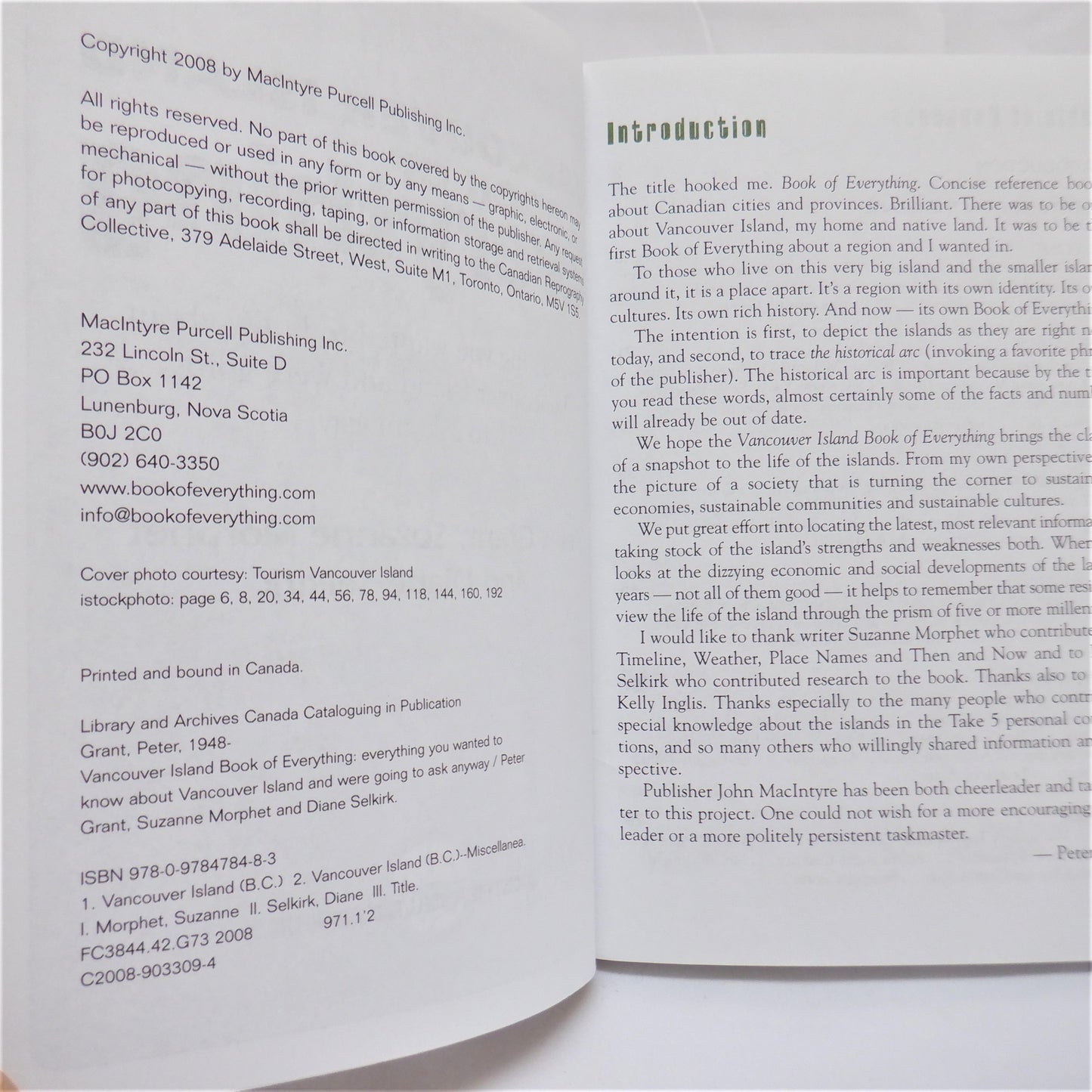 VANCOUVER ISLAND BOOK OF EVERYTHING, by Peter Grant, Suzanne Morphet and Diane Selkirk (2008 1st Ed.)