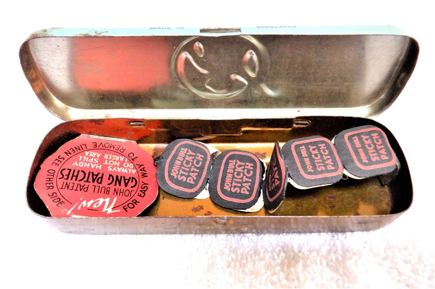 THE JOHN BULL REPAIR OUTFIT, Vintage Tin with Partial Original Contents and Plain Logo