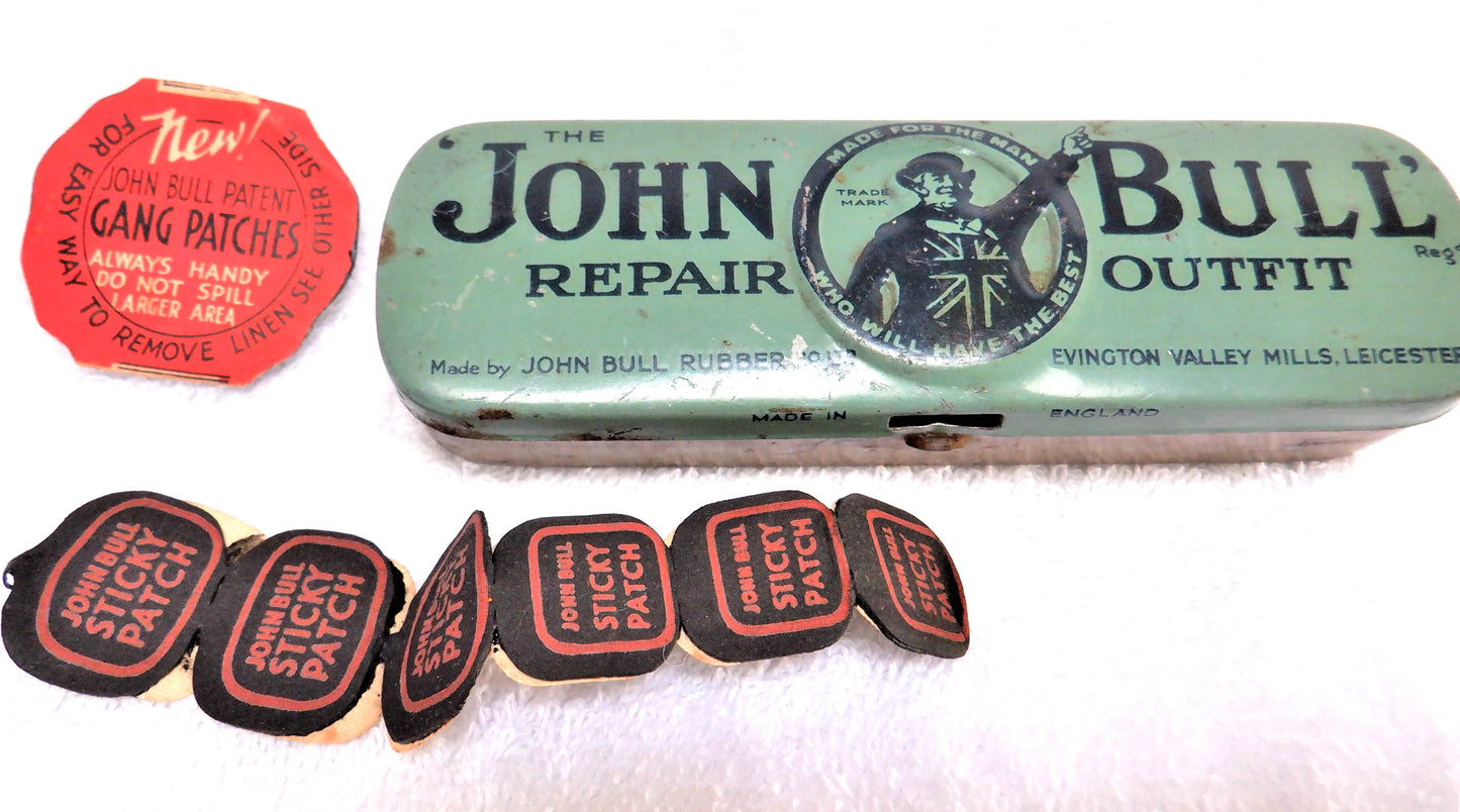 THE JOHN BULL REPAIR OUTFIT, Vintage Tin with Partial Original Contents and Plain Logo