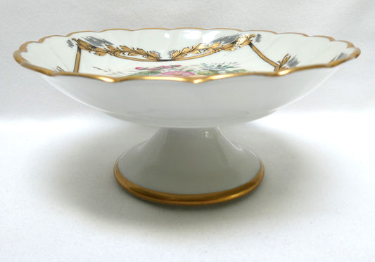 Vintage Gold-Gilded Floral Porcelain Centerpiece Pedestal Bowl, by LIMOGES of France