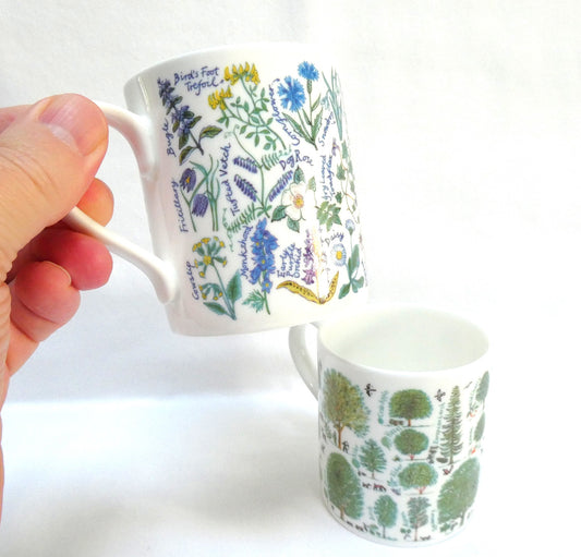 Vintage Pair of McLaggan Smith Mugs of Scotland: Featuring Two Different Picturemaps Botanical Illustrations by Pete and Marianne Smith.
