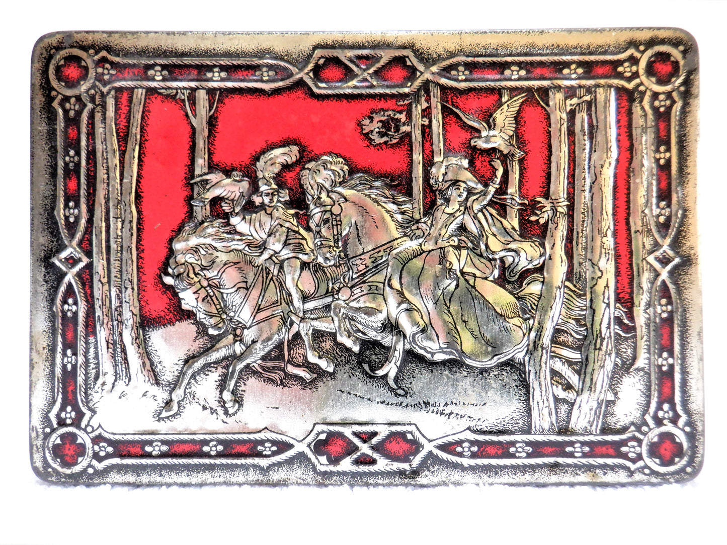 Vintage Hinged-Lid RILEY BROTHERS TOFFEE TIN: 'Young Lovers Riding Their Horses'
