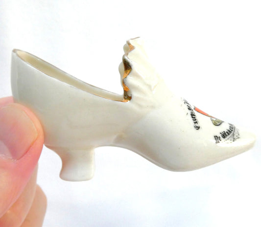 Vintage Miniature Coronet Ware Crested China Porcelain Woman's Shoe Souvenir: Featuring the City of Ripon in North Yorkshire