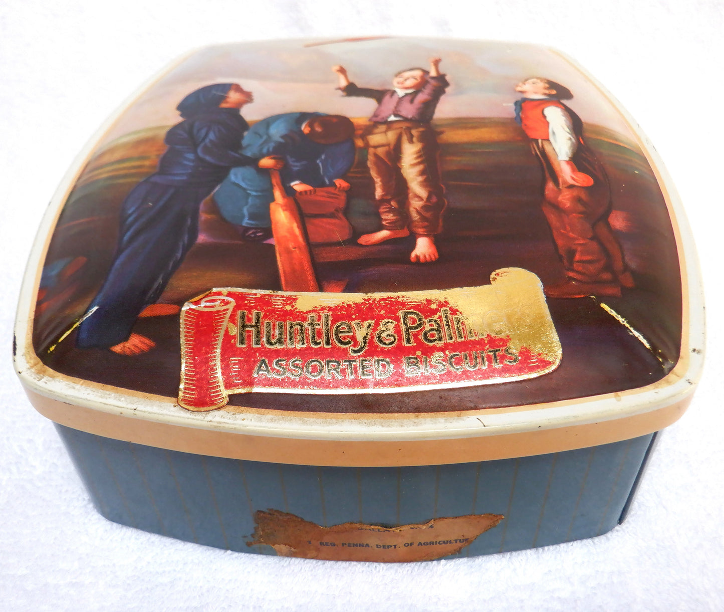 A Famous Antique Biscuit Tin, by HUNTLEY & PALMERS: 'THE CRICKET MATCH TOSS'