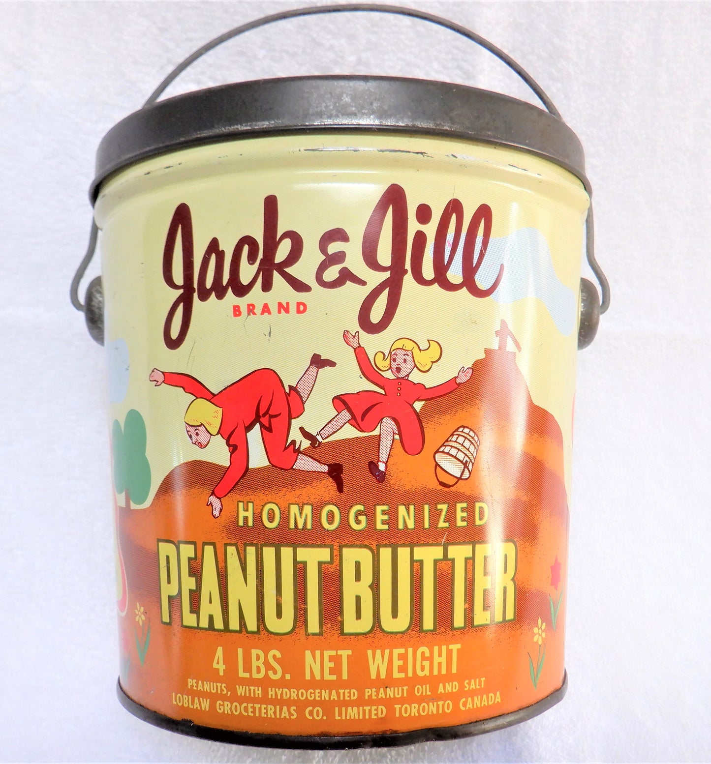 JACK & JILL PEANUT BUTTER, Vintage Mid-Century Tin Can Pail Made in CANADA