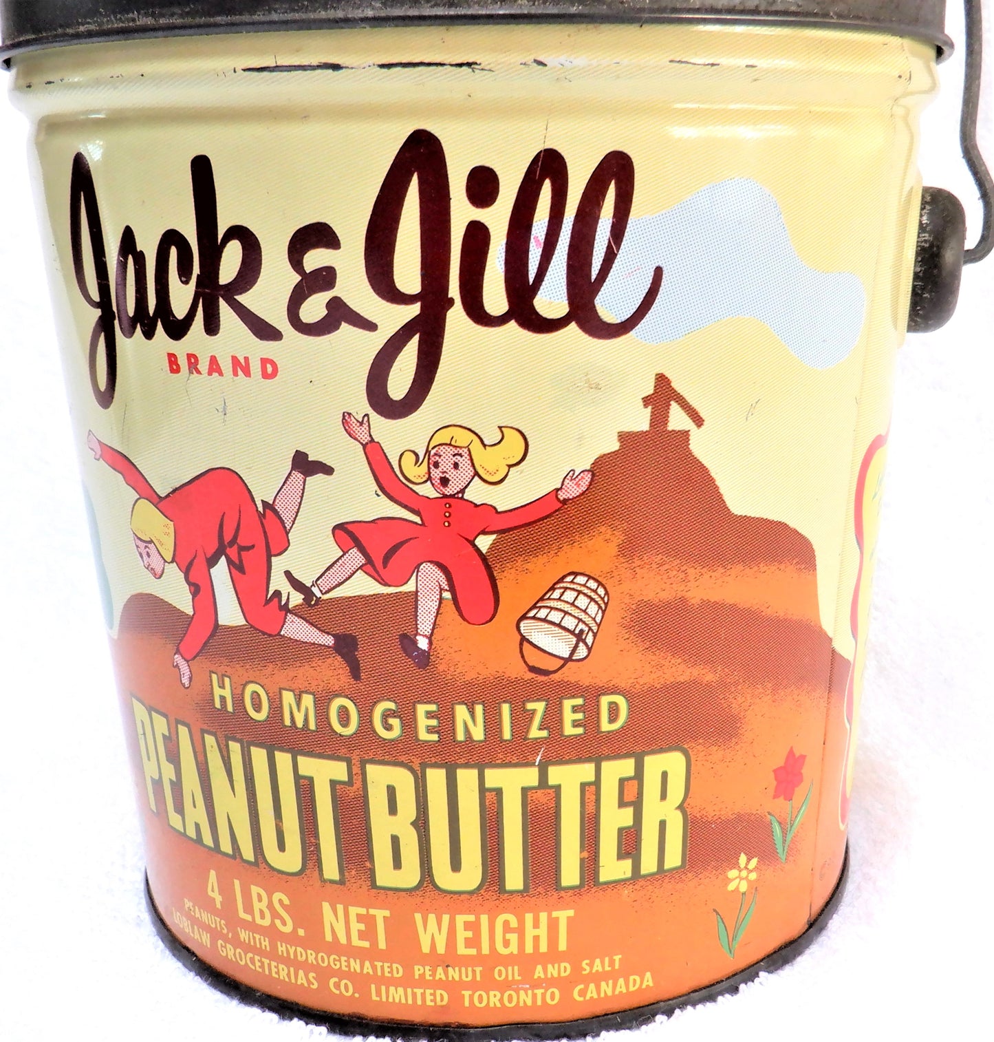 JACK & JILL PEANUT BUTTER, Vintage Mid-Century Tin Can Pail Made in CANADA