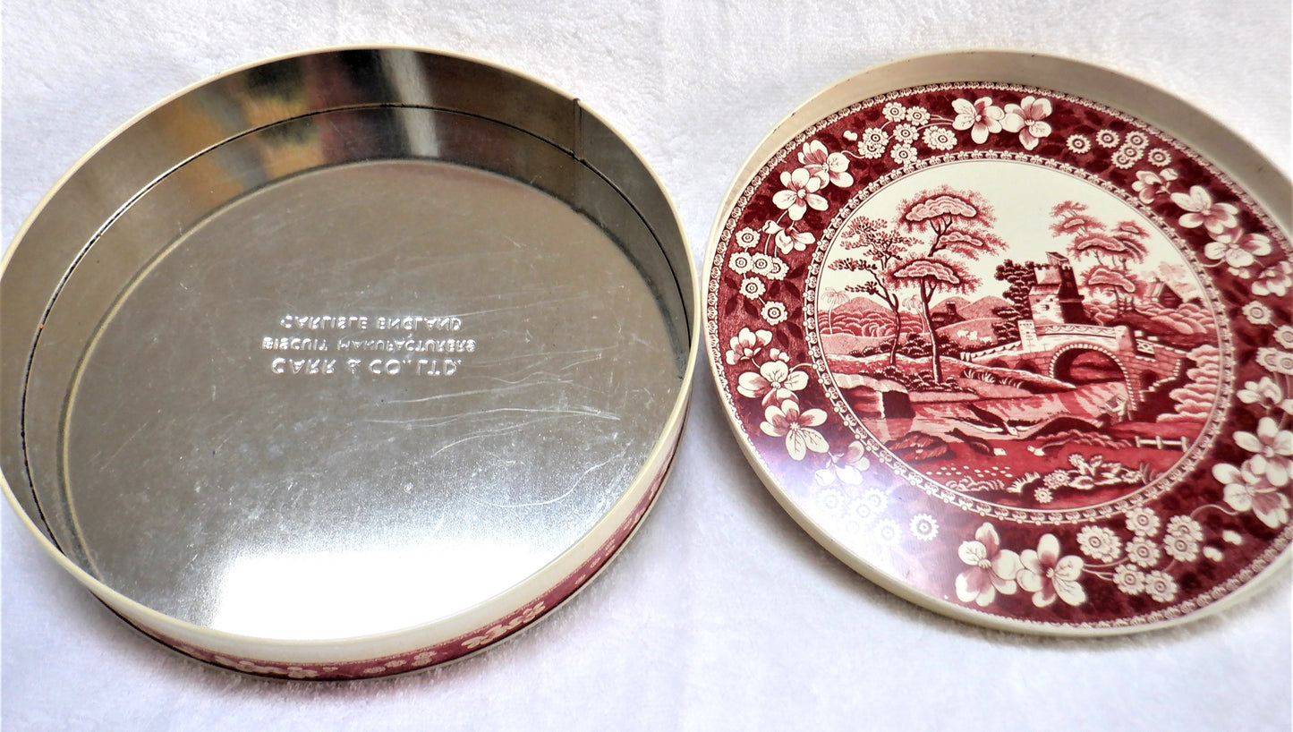 Antique Round Tin Container by The CARR & COMPANY LTD BISCUIT MANUFACTURER of Carlisle, England. RARE: The Lid is also a Serving Tray!