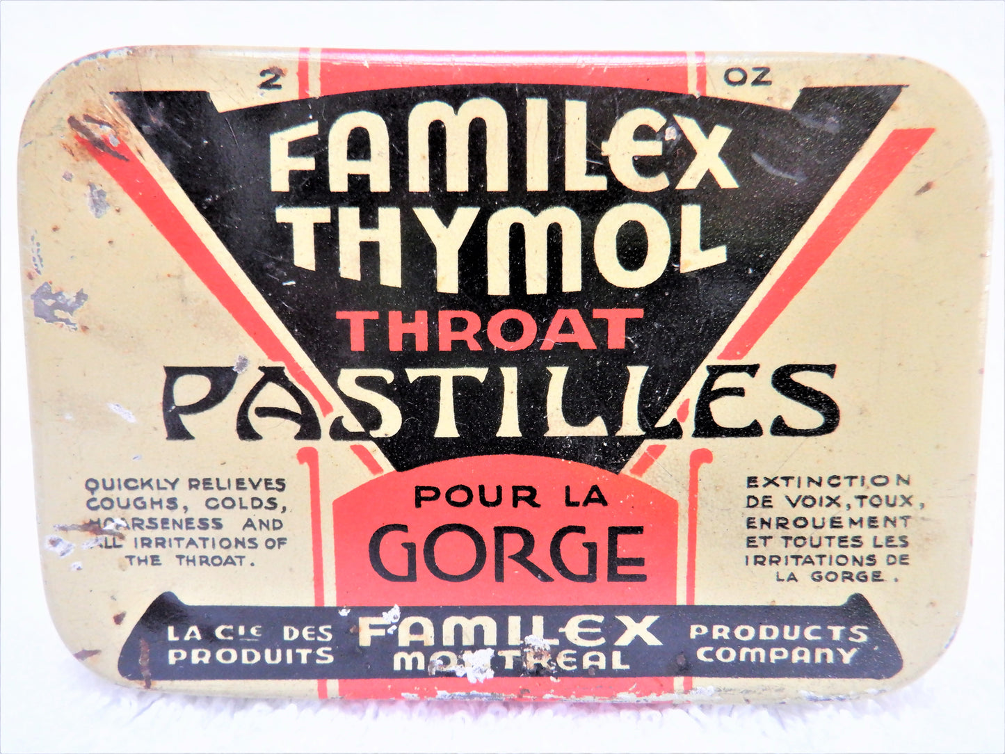 FAMILEX THYMOL THROAT PASTILLES Vintage Tin Pocket Container, by Familex Products Montreal