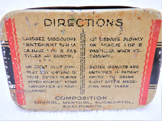 FAMILEX THYMOL THROAT PASTILLES Vintage Tin Pocket Container, by Familex Products Montreal
