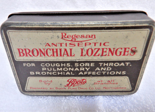 Antique REGESAN Throat Lozenge Tin, as sold by BOOTS NOTTINGHAM DRUGSTORE