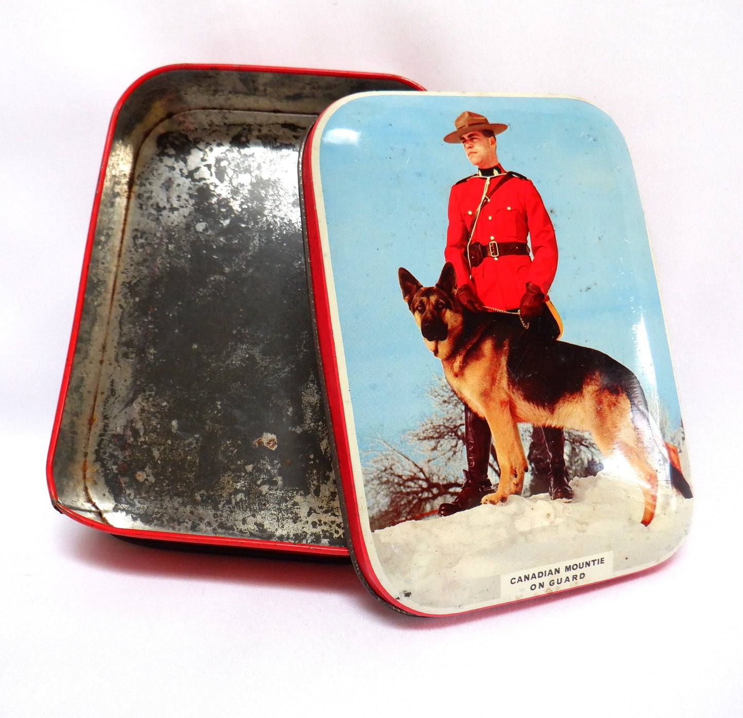 Vintage Toffee Tin by RILEY'S of Halifax, England: 'CANADIAN MOUNTIE ON GUARD'