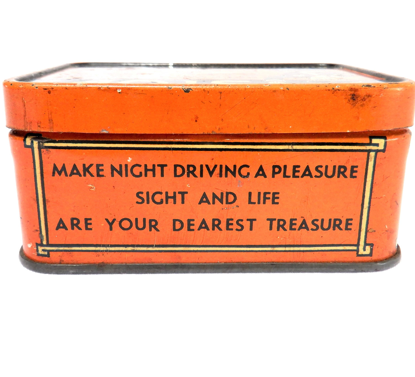 STOP! Keep Within The Law, SAFETY BULB BOX Vintage Tin Container