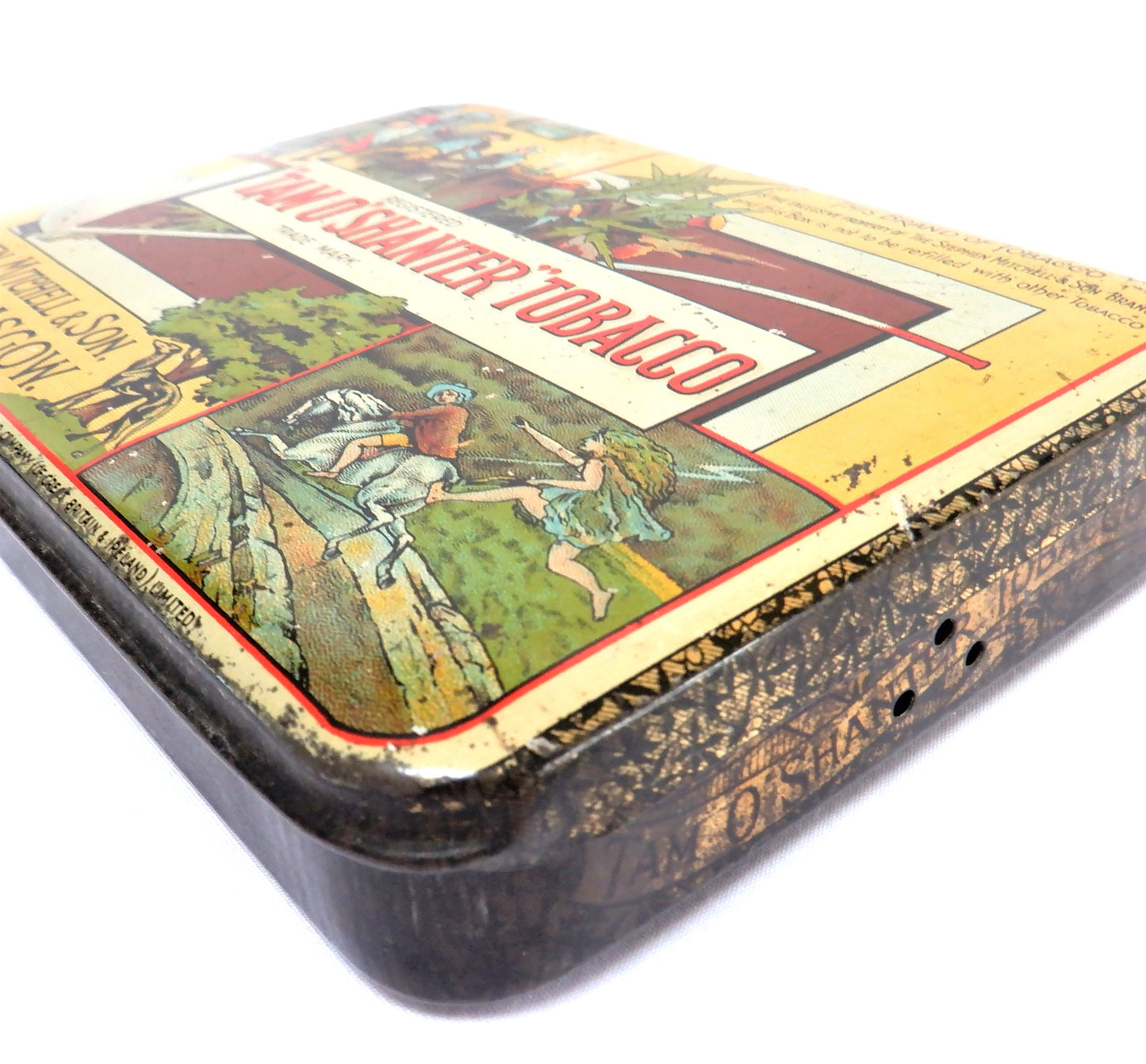 TAM O'SHANTER IRISH TOBACCO ANTIQUE TIN, by Stephen Mitchell & Son of Glasgow, Scotland
