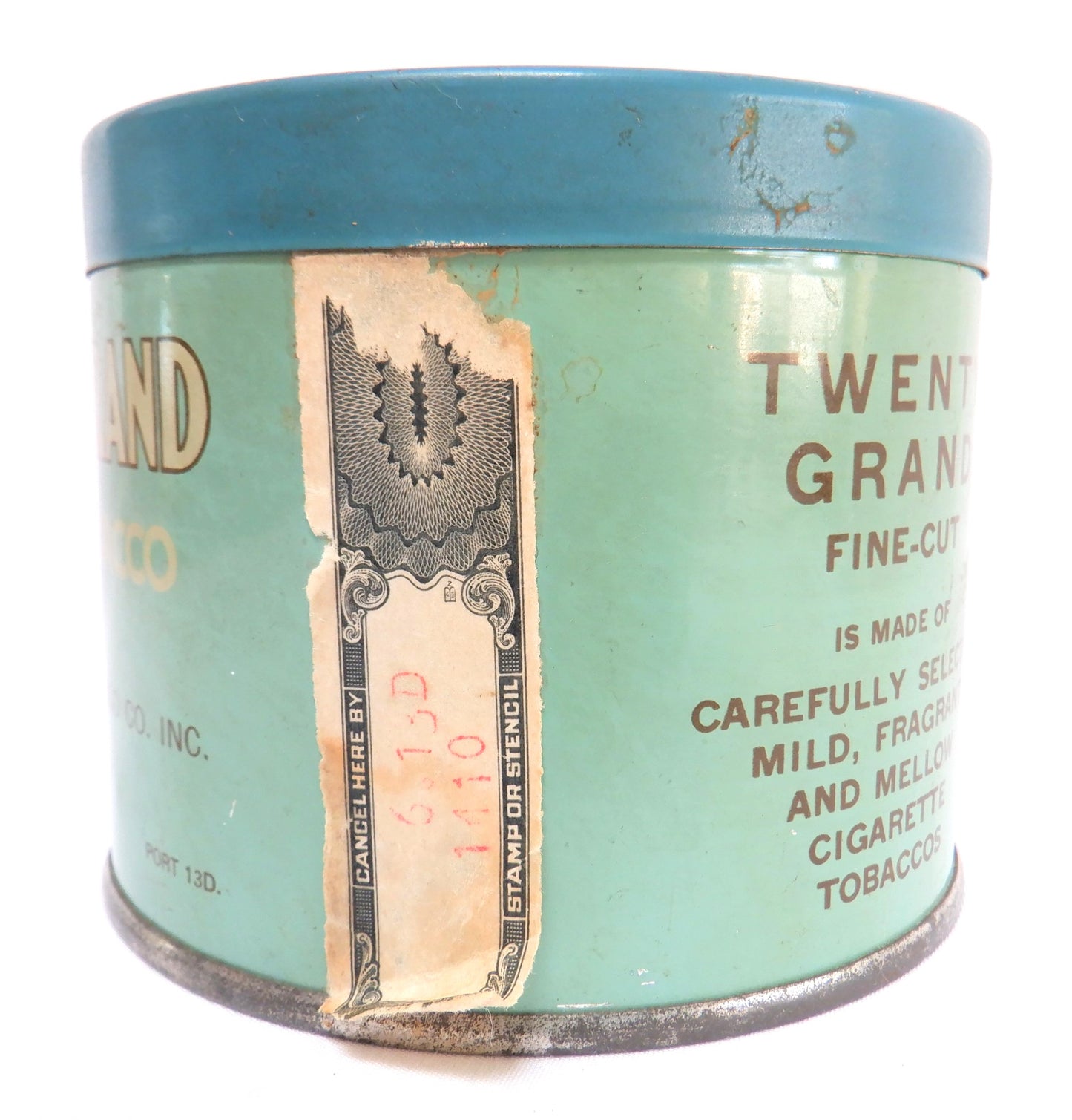 TWENTY GRAND FINE-CUT TOBACCO Antique Tin by The Rock City Tobacco Company, Made in CANADA