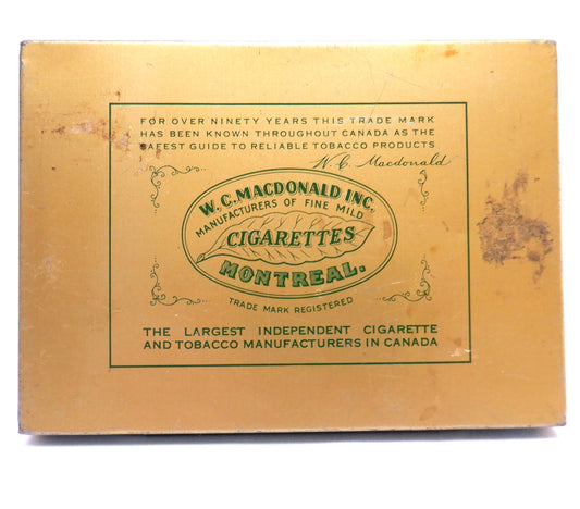 VINTAGE FLAT FIFTY Cigarettes Tobacco Tin Container: MACDONALD'S GOLD STANDARD, Made in CANADA