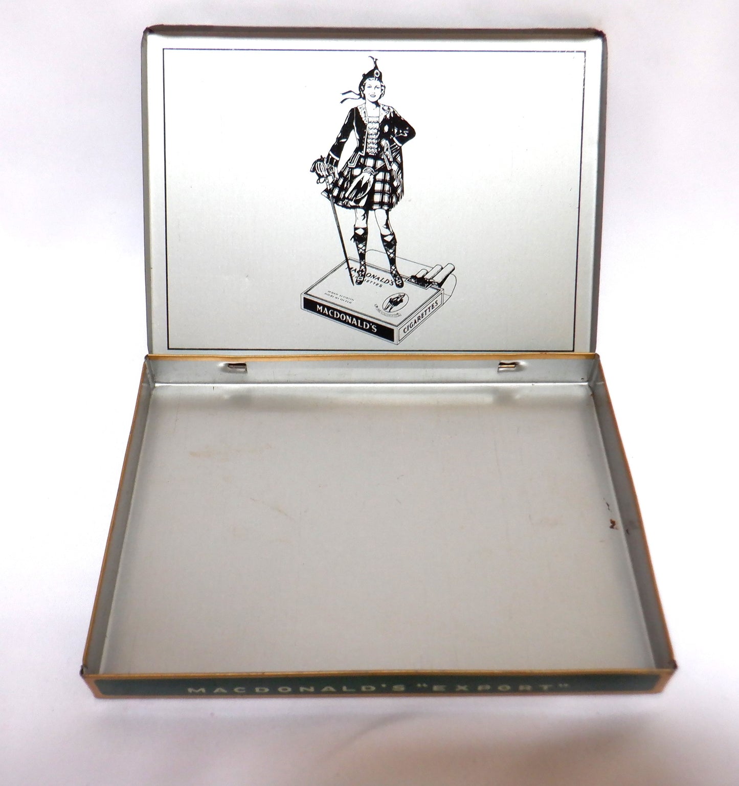 VINTAGE FLAT FIFTY Cigarettes Tobacco Tin Container: MACDONALD'S GOLD STANDARD,  Made in CANADA