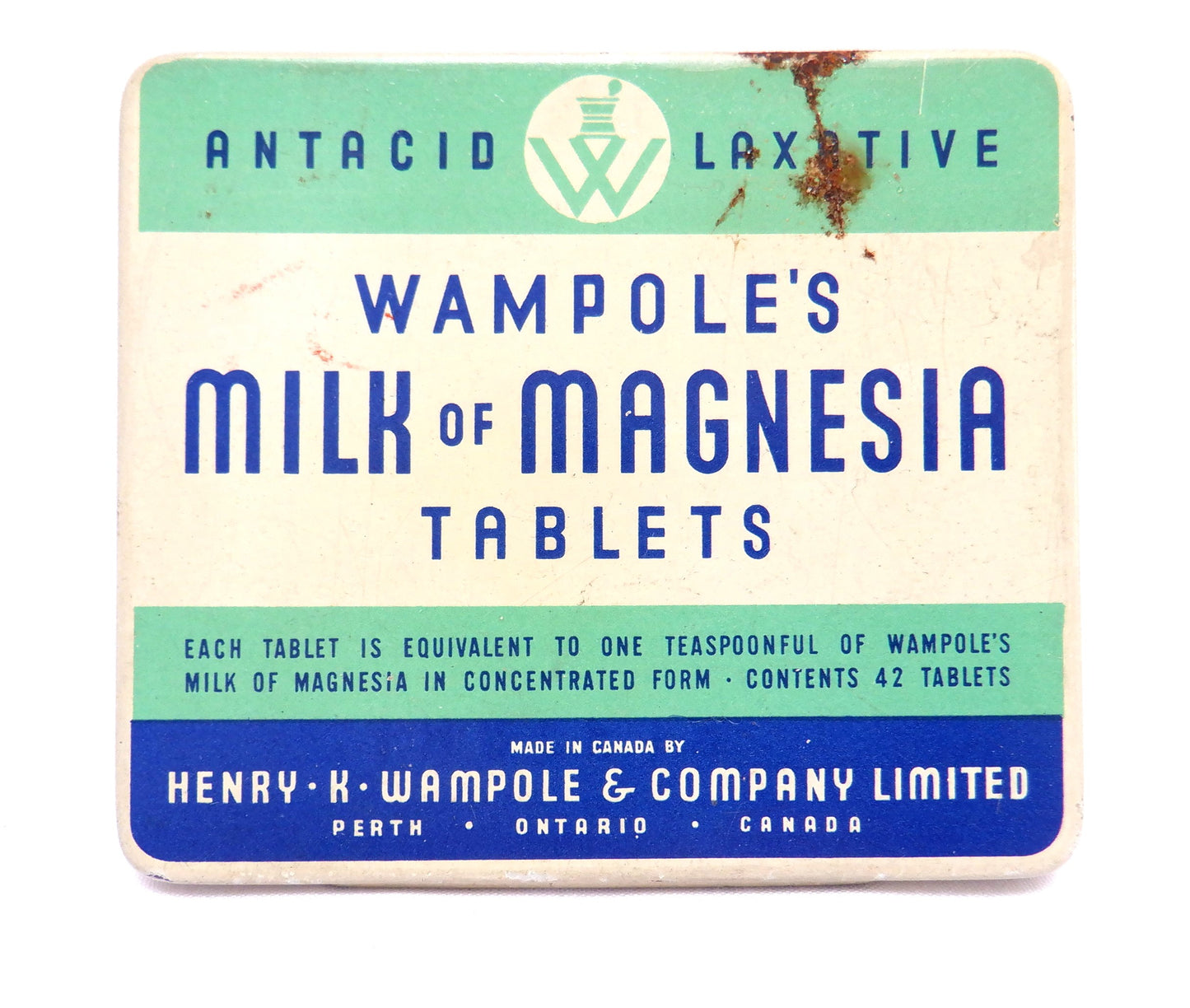 Antique Medicine Tin Container by Henry K. Wampole & Company Limited of Perth, Ontario: WAMPOLE'S MILK OF MAGNESIA