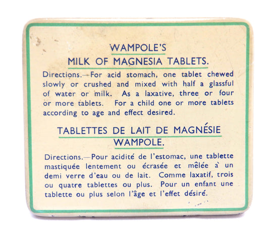 Antique Medicine Tin Container by Henry K. Wampole & Company Limited of Perth, Ontario: WAMPOLE'S MILK OF MAGNESIA