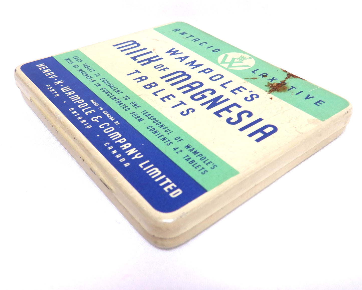 Antique Medicine Tin Container by Henry K. Wampole & Company Limited of Perth, Ontario: WAMPOLE'S MILK OF MAGNESIA
