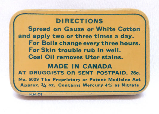 PUGSLEY'S GENUINE ORIGINAL UTOR OINTMENT Vintage Tin, Made in CANADA
