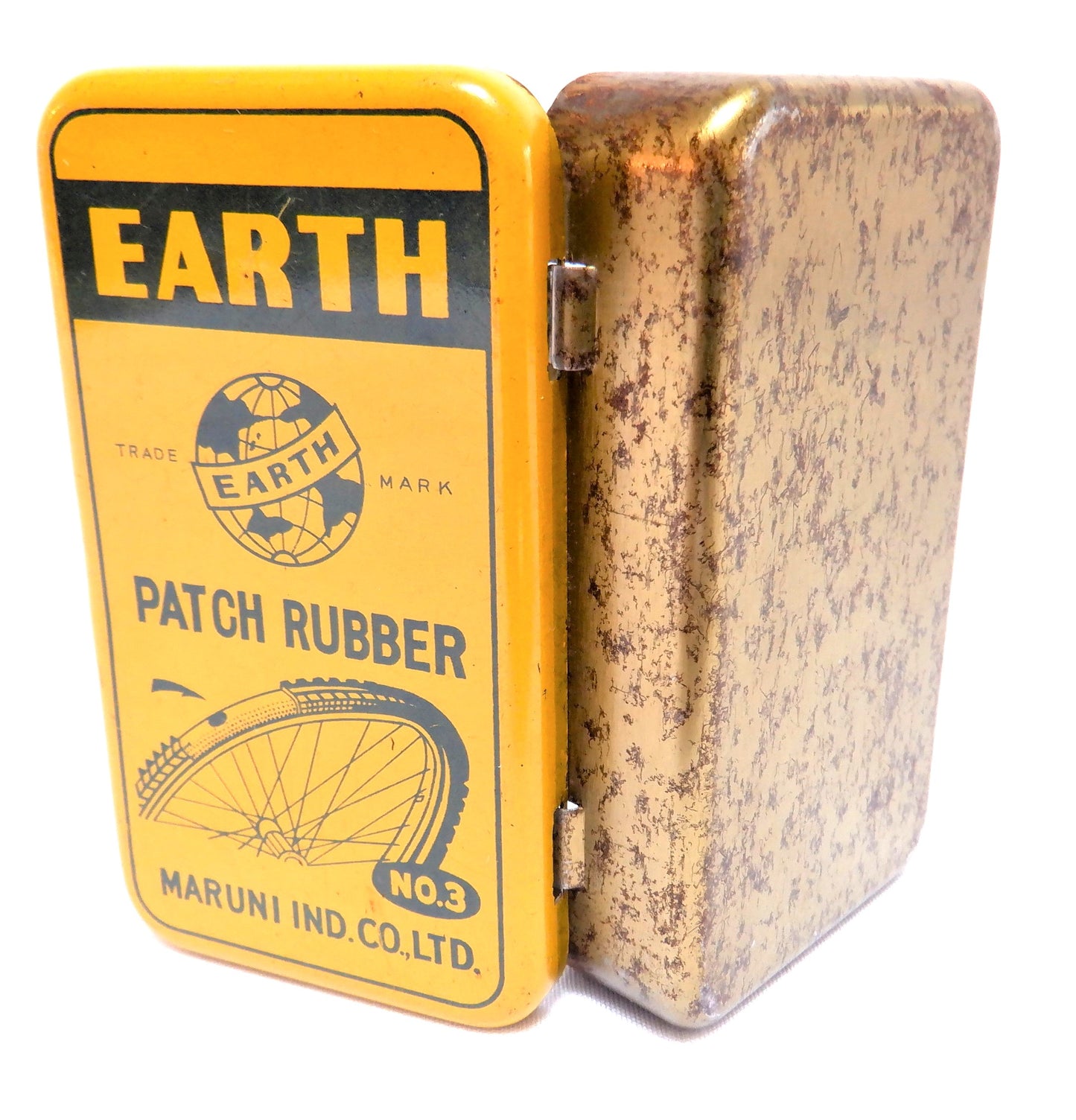 Vintage Pocket Tin Bicycle Tire Repair Kit: EARTH PATCH RUBBER #3 From Maruni Industries of India