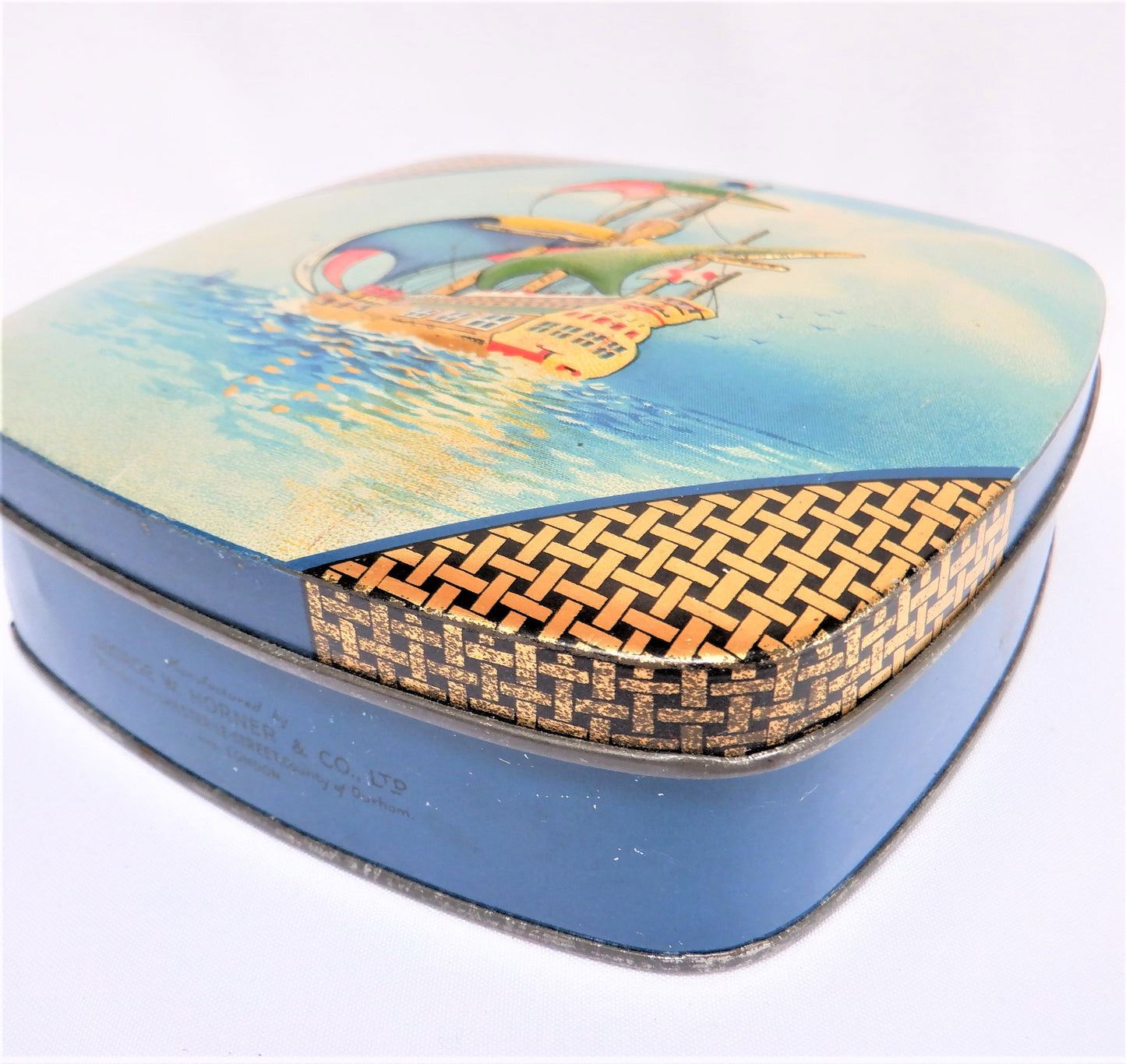 BOY BLUE ASSORTMENT OF TOFFEES, Vintage Tin Container by G.W. Horner Company: 'THE SAILING GALLEON SHIP'