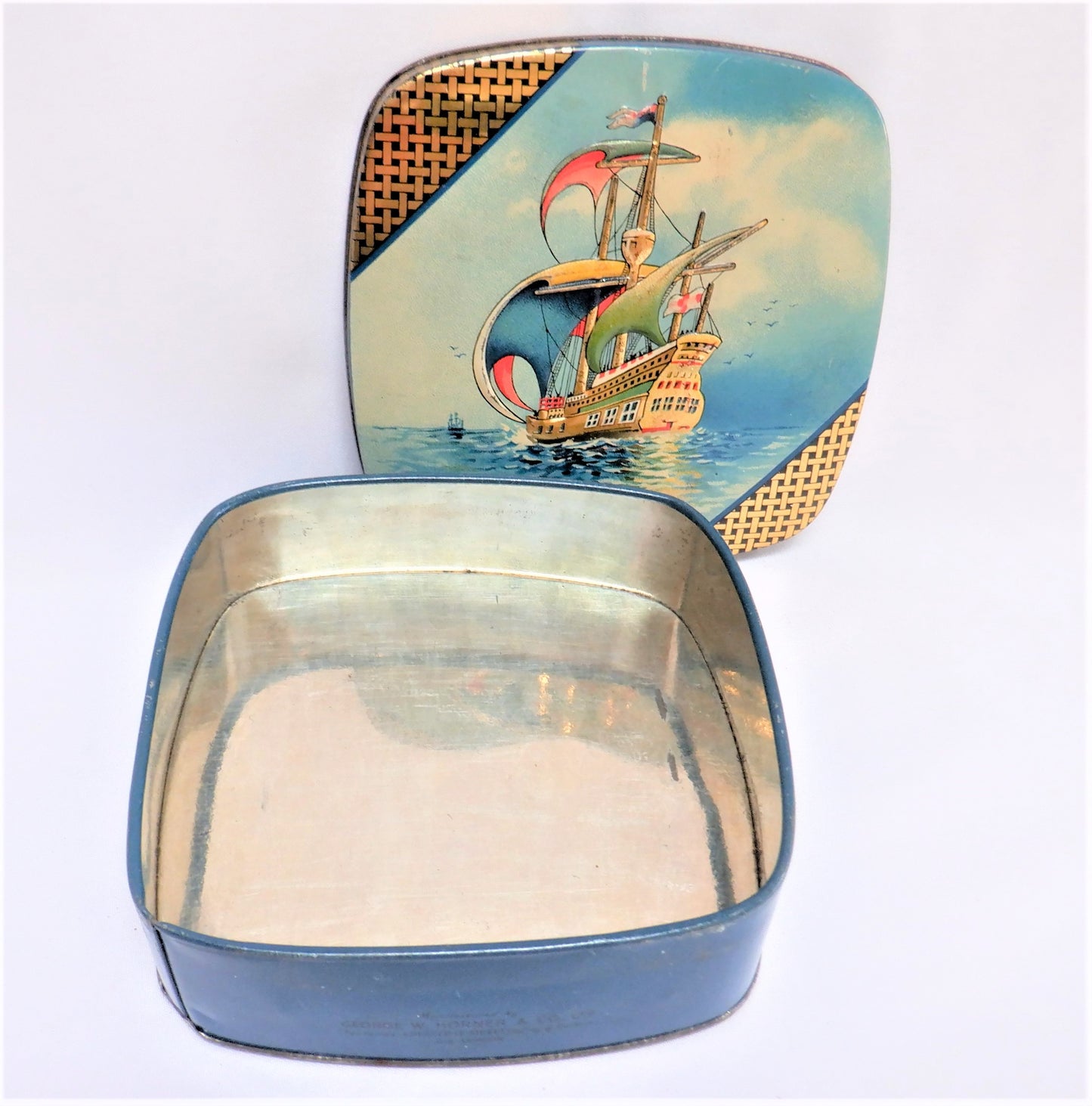 BOY BLUE ASSORTMENT OF TOFFEES, Vintage Tin Container by G.W. Horner Company: 'THE SAILING GALLEON SHIP'