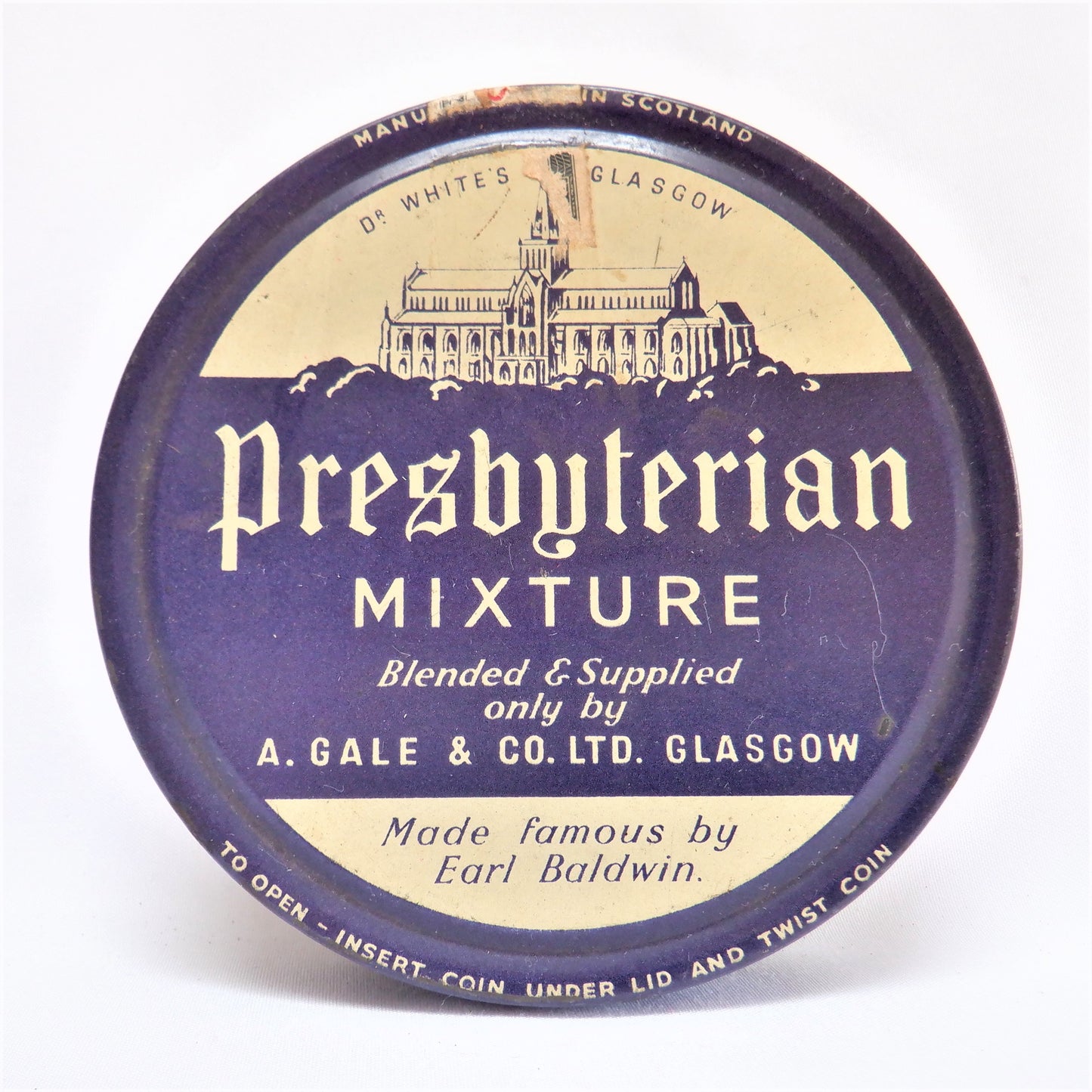 PRESBYTERIAN MIXTURE, Glasgow Pipe Tobacco Vintage Tin Container