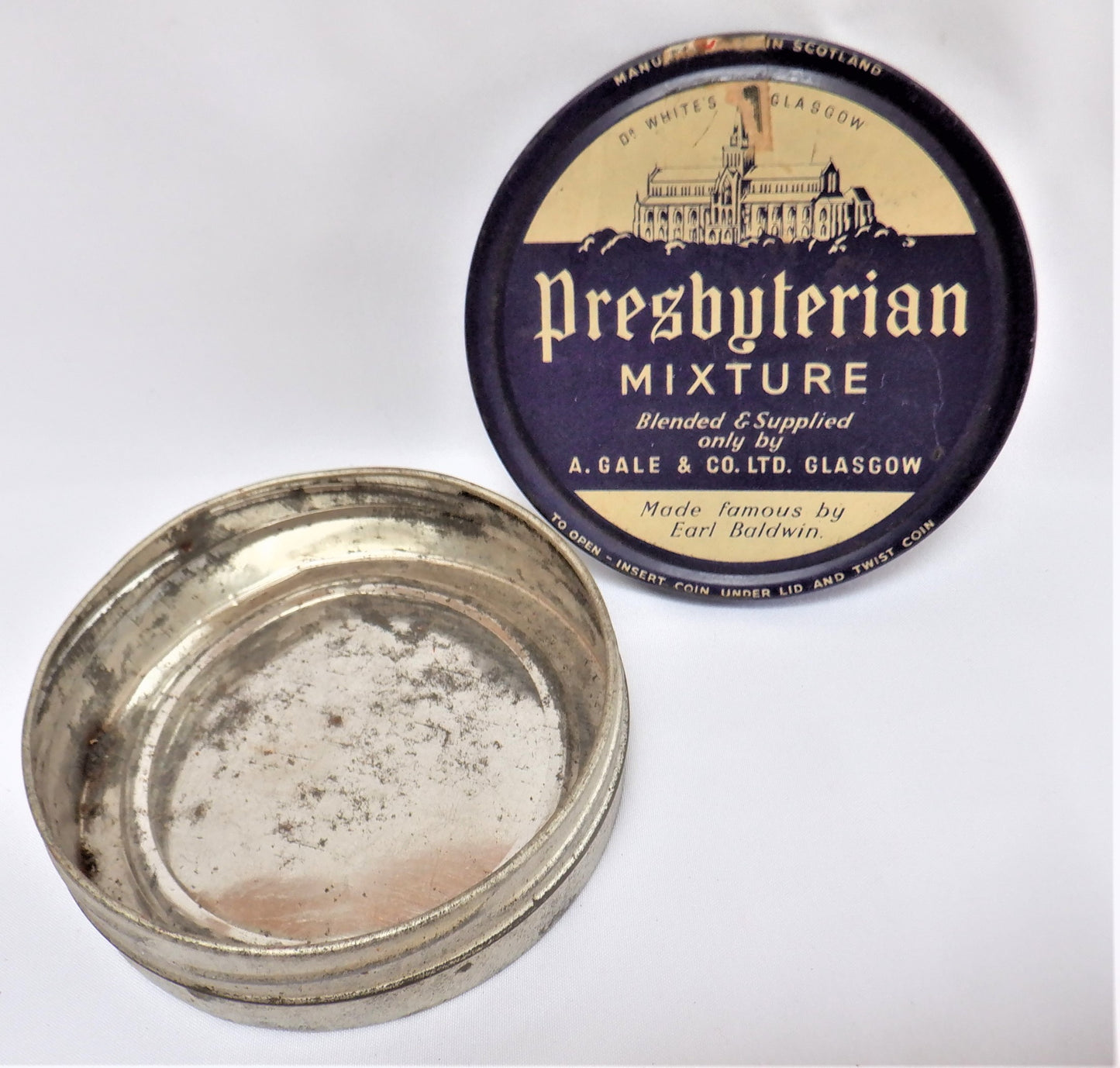 PRESBYTERIAN MIXTURE, Glasgow Pipe Tobacco Vintage Tin Container