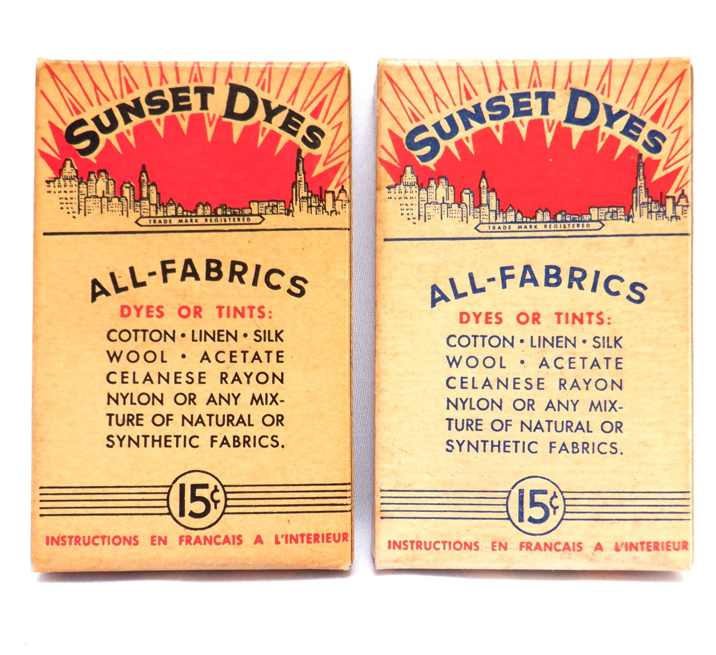 SUNSET DYES (CARDINAL & ECRU) Rare Vintage Cardboard Boxes with original full contents! Made in Canada