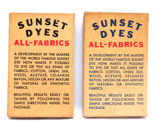 SUNSET DYES (CARDINAL & ECRU) Rare Vintage Cardboard Boxes with original full contents! Made in Canada
