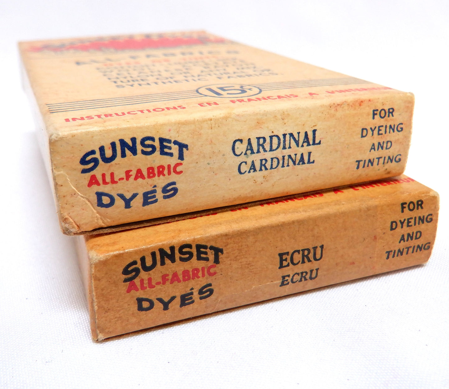 SUNSET DYES (CARDINAL & ECRU) Rare Vintage Cardboard Boxes with original full contents! Made in Canada